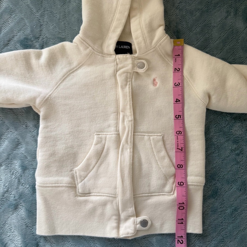 Ralph Lauren Baby Cream Cotton Hoodie Jacket 12M Pink Pony Logo Preppy Soft Cozy - Picture 9 of 10